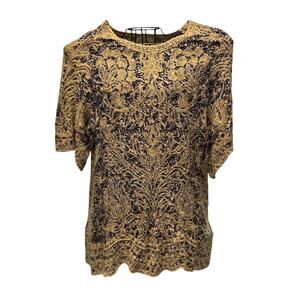 Solitaire Women’s Size 2X Abstract Floral Embroidered Short Sleeve Tunic Top